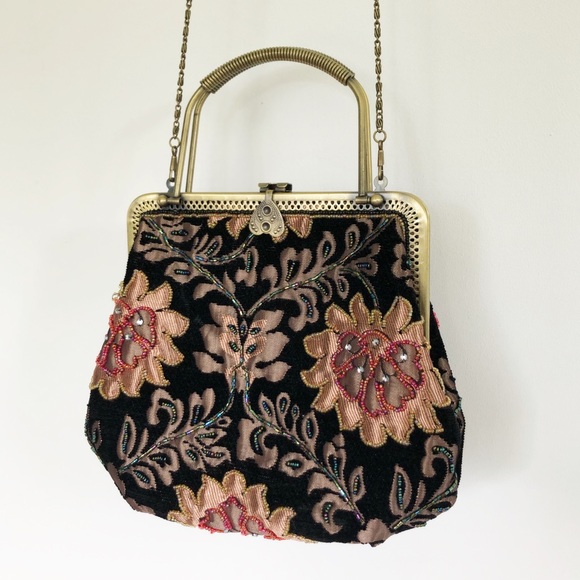 Handbags - Vintage Beaded Floral Metal Handle Purse